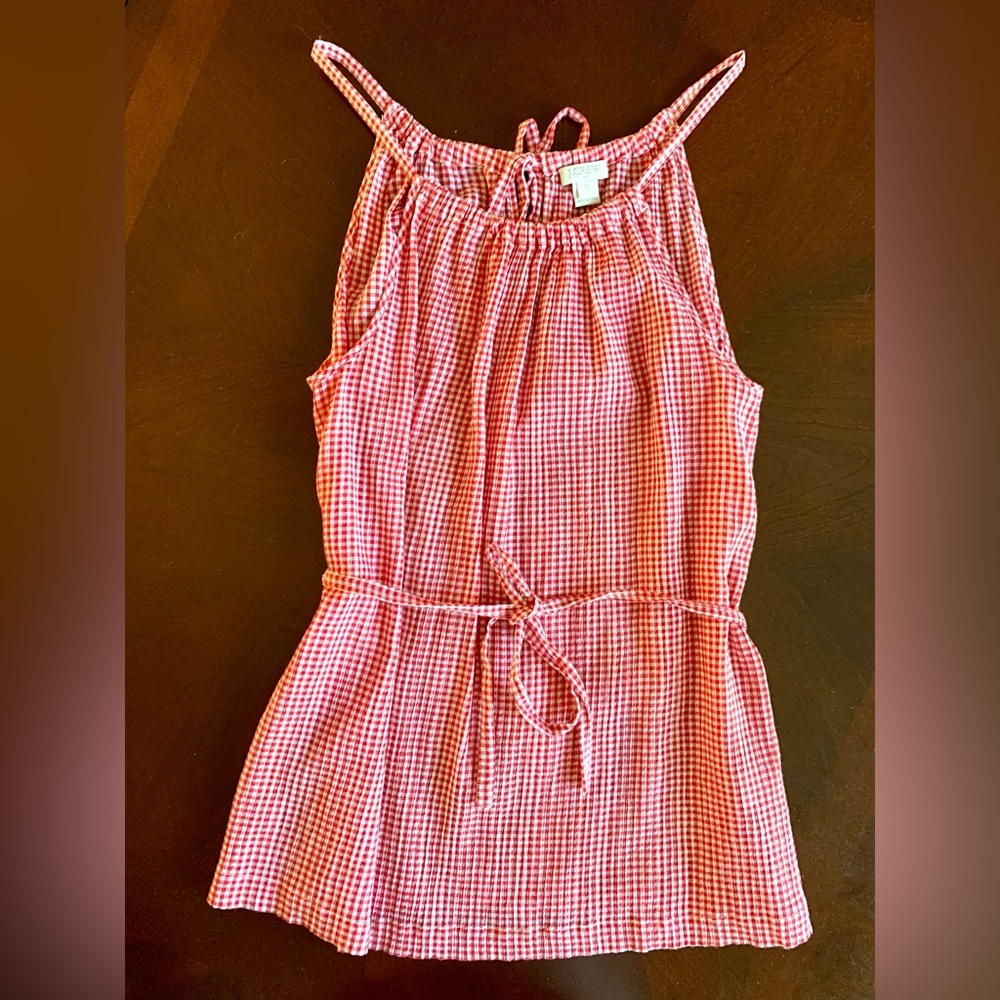 J. Crew Red Gingham Tie-Waist Tank SzXS